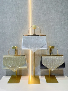 Women's evening bags with rhinestone fringe and metal ring handles in three colors