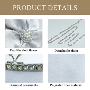 Détails de la fleur en perles, du cadre en diamant et de la chaîne pour sac de soirée