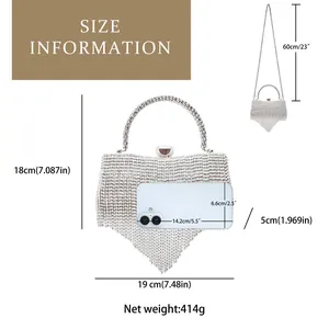 Size information guide for evening clutch bag showing height width and dimensions