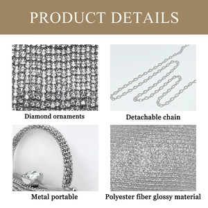 Macro detail of sparkling diamond rhinestones and silver metal handle on dinner bag