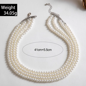 Detail of four-layer pearl necklace with silver clasp, weight 34.05g and adjustable chain