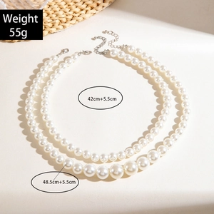 Detailed size and weight specs for double-layer pearl necklace with stones