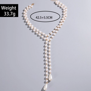 Detailed specs of layered pearl necklace weighing 33.7g with 42.5cm chain and drop pearls