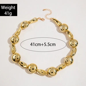 Collar de perlas doradas gruesas con cierre ajustable, longitud de 41+5,5 cm