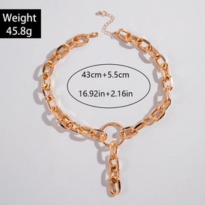 Chunky layered gold aluminum chain necklace with round pendant and toggle clasp