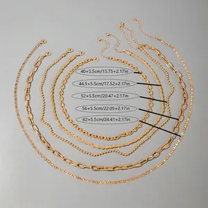 Size chart for multilayer gold aluminum necklaces with detailed chain length measurements