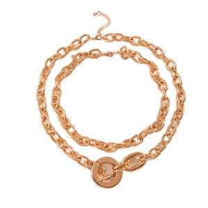 Polished gold multi-layer chunky chain necklace with stylish OT toggle clasp closure