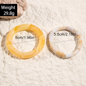 Two-tone acrylic tube bead elastic bracelet set in amber and marble textures