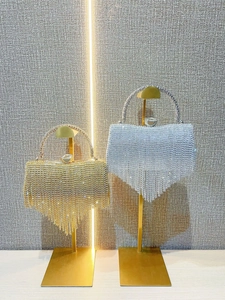 Luxury rhinestone tassel clutch in silver and gold, elegant evening handbag for parties