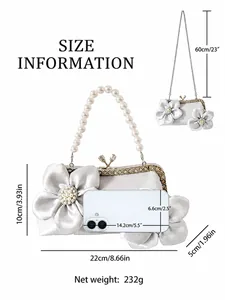 Guide des tailles pour pochette de soirée en satin blanc avec fleurs et perles