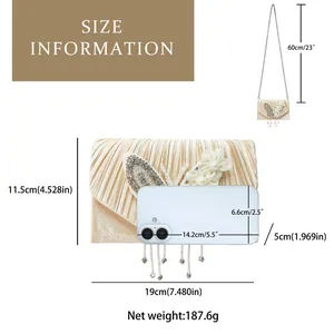 Guide des tailles pour pochette de soirée femme en satin champagne et détails cristal