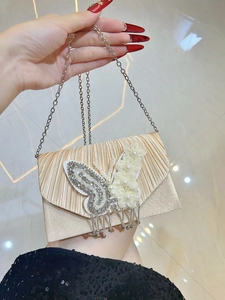 Sac De Soirée Plissé En Satin Pour Femmes Pochette Papillon Strass Künstliche Perle Frange Élégant Mariage Fête Bandoulière