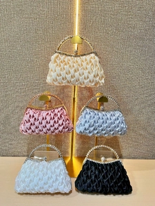 Satin evening clutch bags with rhinestone handles in multiple colors for women