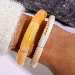 Minimalist Acrylic Curved Tube Beaded Bracelets Elastic Marble Texture Bamboo Shape Resin Fashion Jewelry For Men And Women