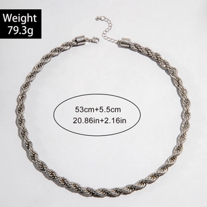 Silver chunky twisted rope chain necklace with adjustable clasp for a bold statement look