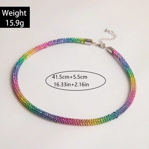 Rainbow gradient rhinestone choker necklace with 41.5cm length and extension chain