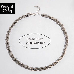 Detail of silver twisted rope chain necklace with lobster clasp and extension links