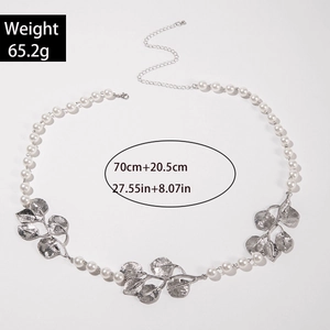 Eleganter Perlen- und Silberblattgürtel mit verstellbarer 70cm plus 20,5cm Verlängerung