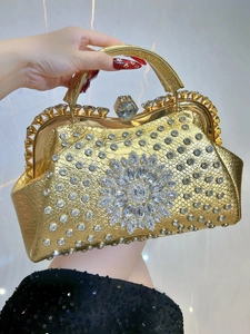 Luxury Evening Bag Rhinestone Flower Large Capacity PU Leather Clutch Handbag For Women Wedding Party Chain Strap