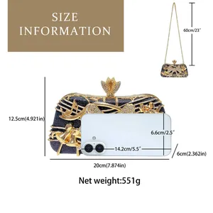 Tableau des tailles de la pochette de soirée en strass avec guide des mesures