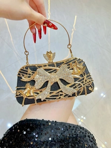 Sac De Soirée De Luxe En Strass Pochette À Paillettes Noeud Métallique Design Note Musicale Mariage Fête Bandoulière Femme