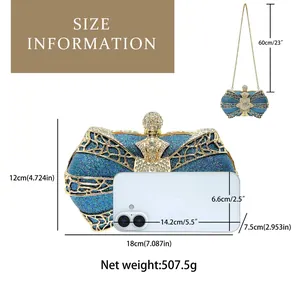 Size information for the luxury evening clutch showing dimensions and 60cm chain length