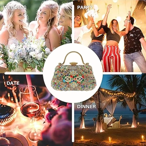 Luxurious evening clutch with colorful rhinestones for weddings, parties, and formal dinners