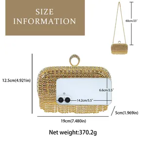 Guide des tailles pour pochette de soirée en strass avec dimensions et échelle mobile