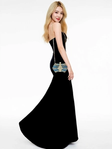 Exquisite golden butterfly evening clutch with blue rhinestones and chain strap