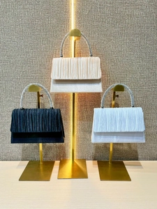 Elegant pleated evening handbags with rhinestone handles in champagne black and white