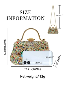 Luxurious rhinestone evening clutch bag with colorful patterns and metal handle for women