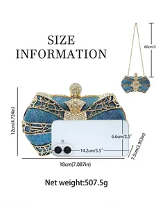 Luxury sparkling blue hard shell clutch evening bag with gold frame and stone clasp