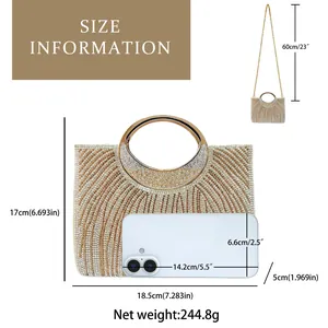 Größeninformationen für Strass-Abendtasche mit champagnergoldenem Finish