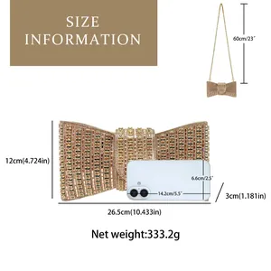 Size chart for rhinestone bow clutch with dimensions 26.5cm length and 12cm height