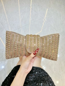Women Luxury Bow Knot Rhinestone Evening Bag Sparkling Clutch Handbag With Detachable Chain For Wedding Party Banquet Purse