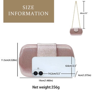 Informations sur la taille et dimensions de la pochette pailletée avec chaîne dorée