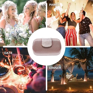 Pochette de soirée pailletée or rose présentée en scènes de mariage et fête