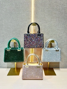 Sparkling crystal rhinestone evening handbags in emerald, silver, gold and multicolor