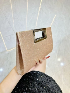 Elegant gold sequined evening clutch bag with metal handle for formal parties and weddings
