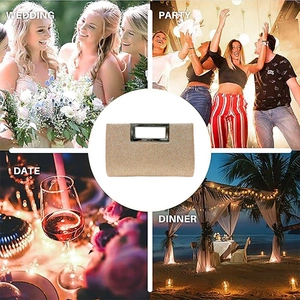 Collage of champagne glitter evening clutch bag for wedding, party, and formal occasions