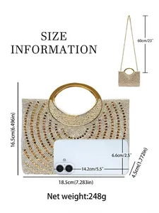 Size guide for sparkling rhinestone evening handbag with ring handle and chain strap