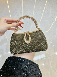 Luxury Rhinestone Evening Bag For Women With Metal Handle Detachable Chain Strap Elegant Clutch For Wedding Party Banquet