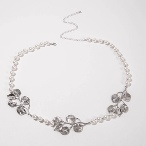 Modische Taillenkette mit Perlen, Metallblättern und verstellbarem Karabinerverschluss