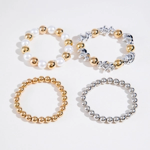 Chic multi-layered beaded rings with faux pearls and CCB metallic beads in gold and silver