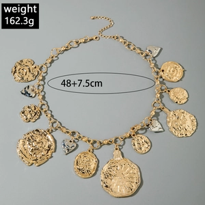 Detailed view of vintage acrylic beaded necklace with alloy flower coins and heart charms