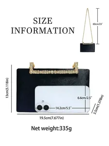 Pochette de soirée en velours avec poignée en strass et tableau des tailles détaillé