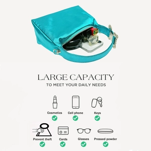 Interior view showing the large capacity of the satin rhinestone handbag for daily essentials