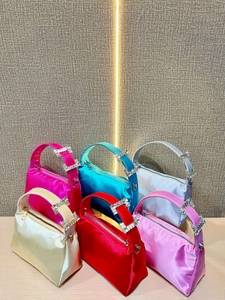 Elegant satin hobo bags with sparkling rhinestone buckles in six different stylish colors
