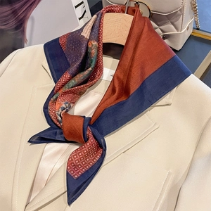 Women Vintage Square Scarf Cotton Mulberry Satin Blend Floral Geometric Print Professional Office Necktie Fashion Accessory