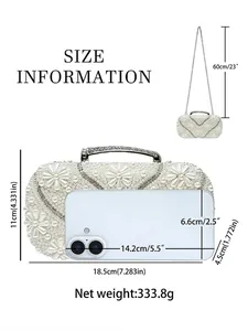 Elegant pearl and rhinestone evening clutch bag with flower pattern for party events